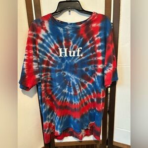 Huf Mens T-Shirt - Red & Blue Tie Dye